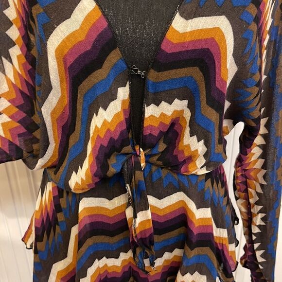 For Love & Lemons tie‎ front geometric print peplum blouse size XS - Picture 3 of 8